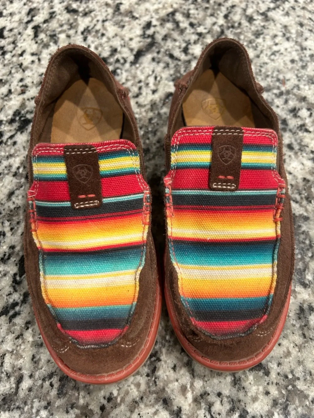 ARIAT Kids Cruiser Slip-on Shoes with Colorful Serape Stripe - Brown. Size 1